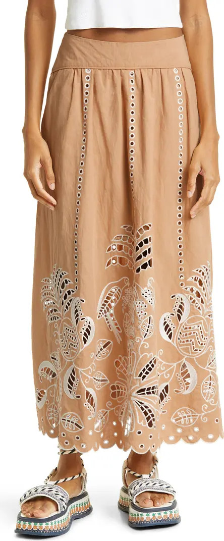 Richilieu Embroidered Eyelet Midi Skirt | Nordstrom
