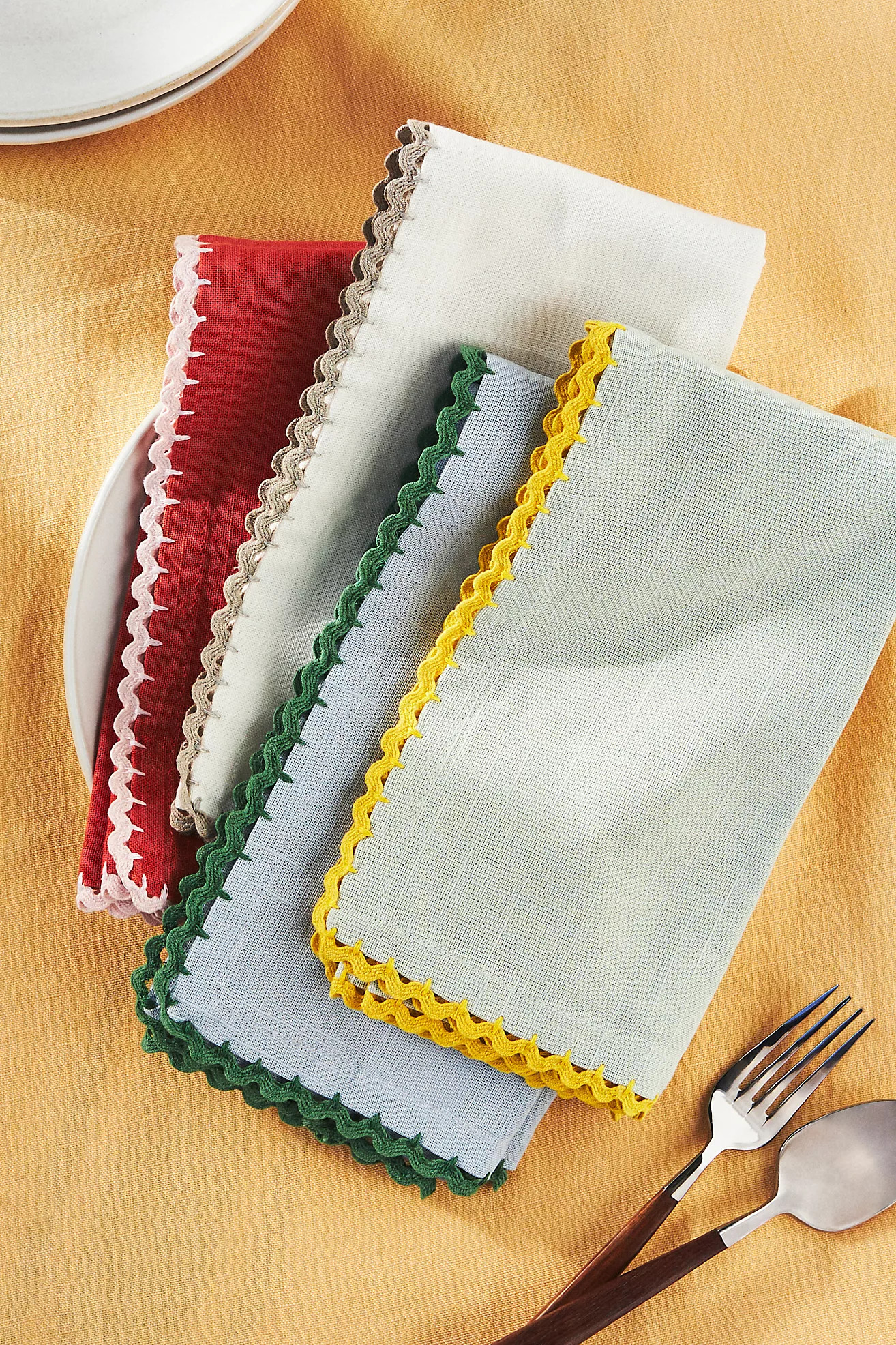 Ric Rac Cotton Napkin Set, Set of 4 | Anthropologie (US)