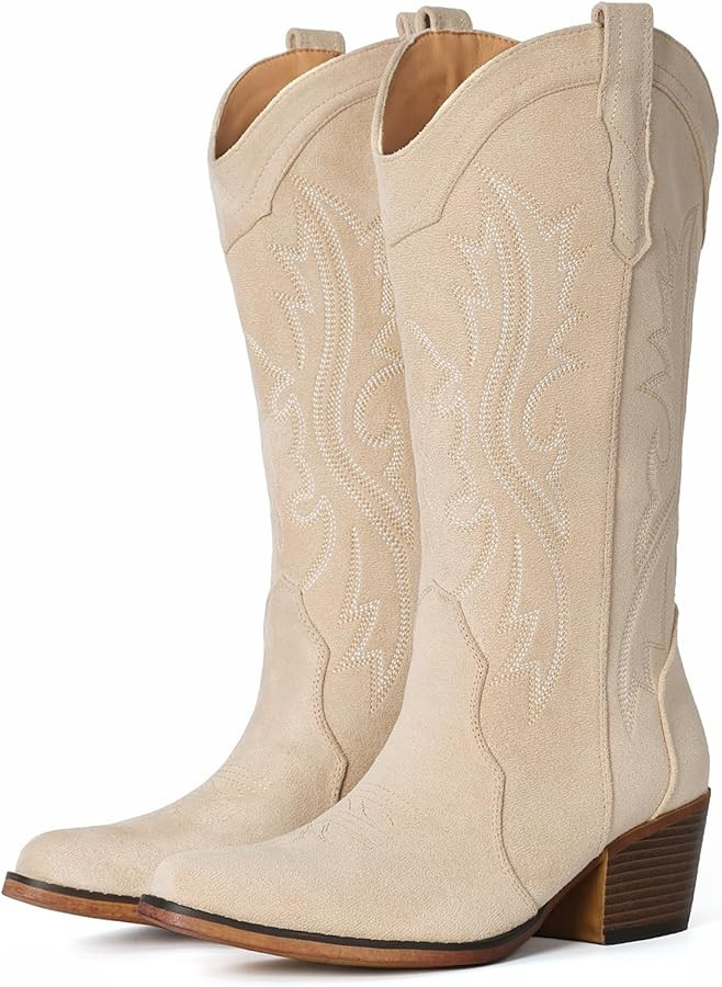 IUV Cowboy Boots For Women Western Cowgirl Boots with Chunky Heel Mid Calf Snip Toe Ideal for low... | Amazon (US)