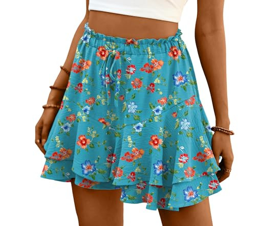 Lepunuo Flowy Shorts for Women Boho Ruffled Tiered Skorts Casual High Waist Mini Skirts Tennis Golf Comfy Shorts 2025 Floral Orange | Amazon (US)