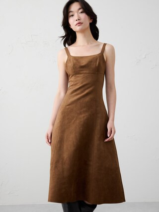 VEGAN SUEDE STRAPPY MIDI DRESS | Banana Republic Factory