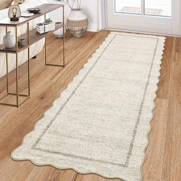 GarveeHome Scalloped Washable Runner Rug 2x6 Non Slip Kitchen Rugs Modern Beige Indoor Entryway R... | Amazon (US)
