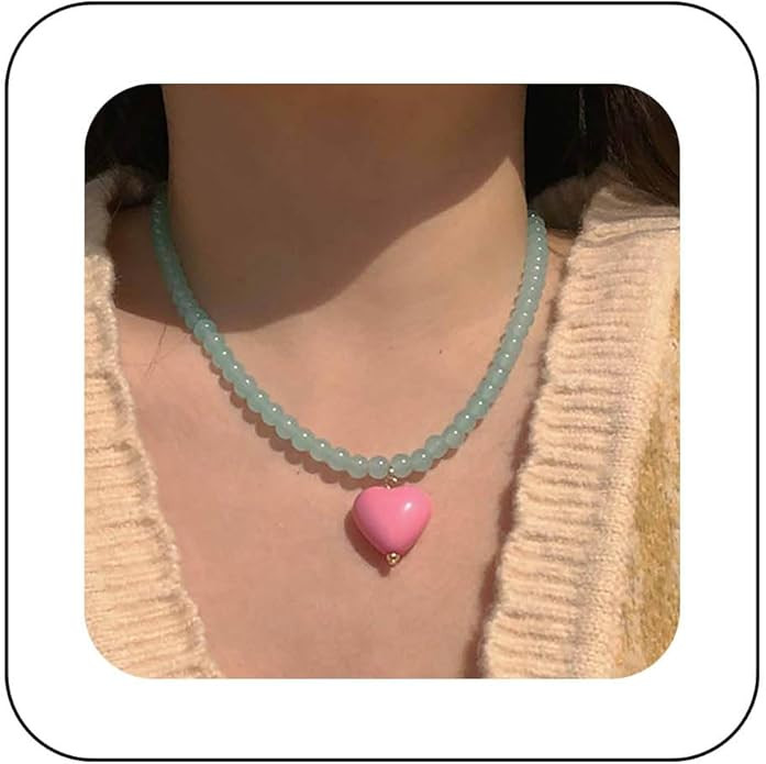Boho Glass Bead Gemstone Beads Chain Necklace Pendant Necklace for Women | Amazon (US)