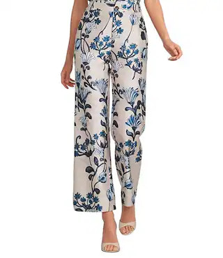 Jacquard Floral Print Coordinating High Rise Full Length Wide Leg Pants | Dillard's