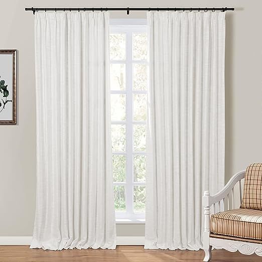 TWOPAGES Double Layer Lined Pinch Pleated Curtain Warm White Linen Blend Light Filtering Room Dar... | Amazon (US)