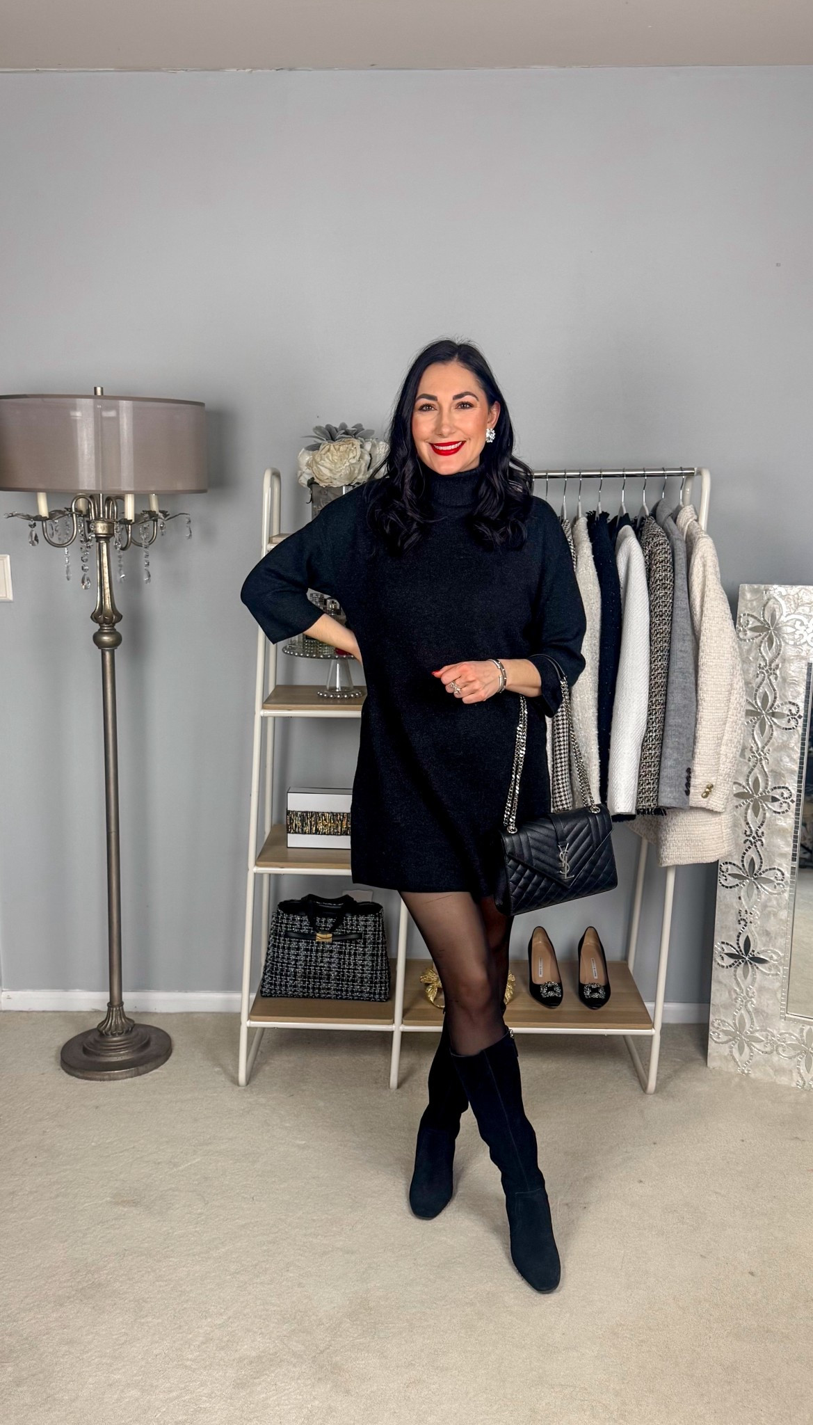 Winter outfit I’m wearing to a white elephant party 🖤🤍

Black turtleneck sweater dress size small, fits oversized 
Sheertex tights 
Black knee high boots (waterproof) size 7.5, sized up half size for thicker socks 

Winter style 
Winter dress 
Turtleneck dress 
Holiday outfit
Christmas outfit 

#LTKHoliday #LTKSeasonal #LTKootd