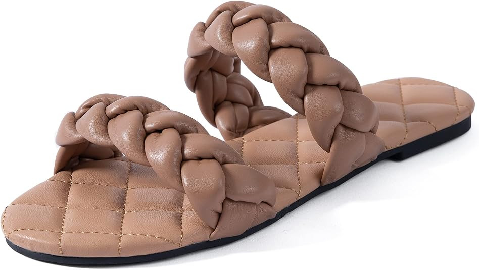 Women Flat Sandals Braided Leather Crossover Nude Dressy Fashion Evening Party Wedding Sandals | Amazon (US)
