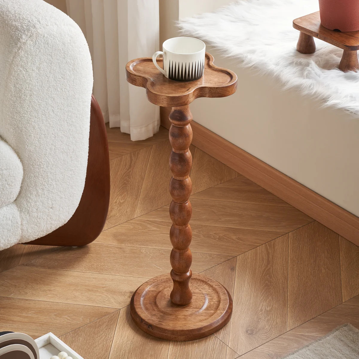 Solid Wood Four-Leaf Clover End Table,Small Pedestal Drink Table, Tall Plant Stand | Wayfair North America