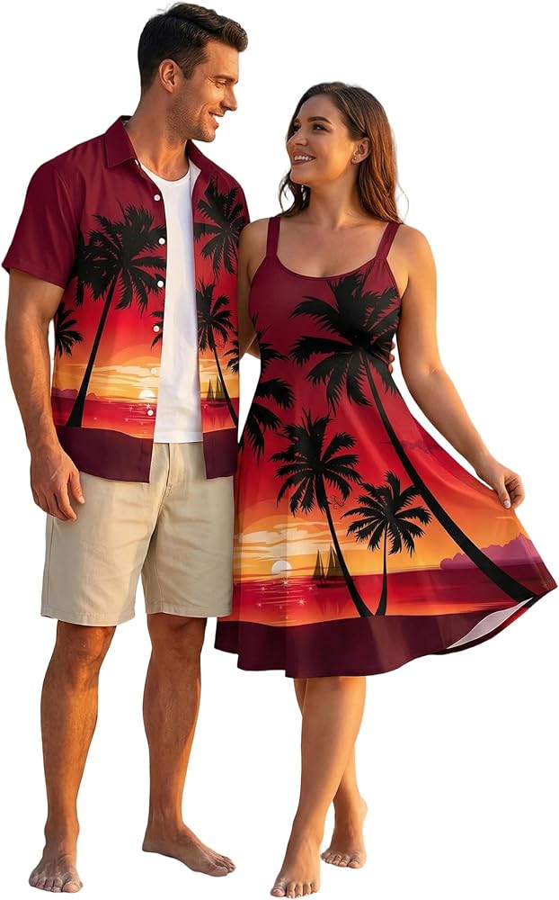 ROSE GAL Matchable Couples Hawaiian Men Shirt and Women Vintage Vintage Sleeveless Dress | Amazon (US)