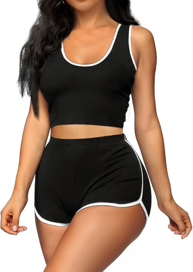 Sousuoty Womens 2 Piece Outfits Sexy Short Sets Summer Active Tracksuit | Amazon (US)