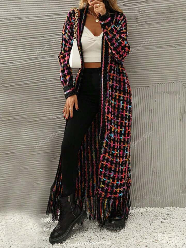 New Arrival Women Casual Fashion Long Colorful Tasseled Knitted Cardigan,Long Sleeve Tops | SHEIN