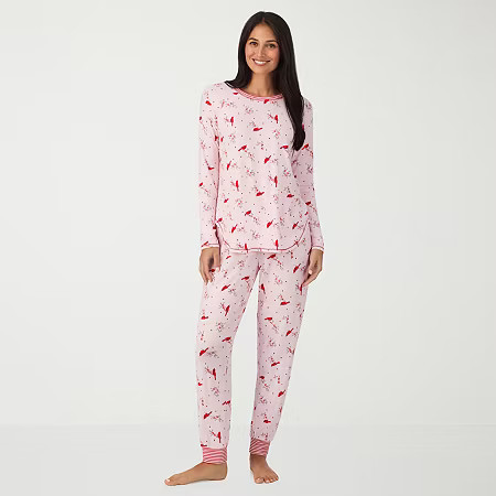 Cuddl Duds Womens Round Neck Long Sleeve 2-pc. Pajama Sets, X-large, Pink | JCPenney
