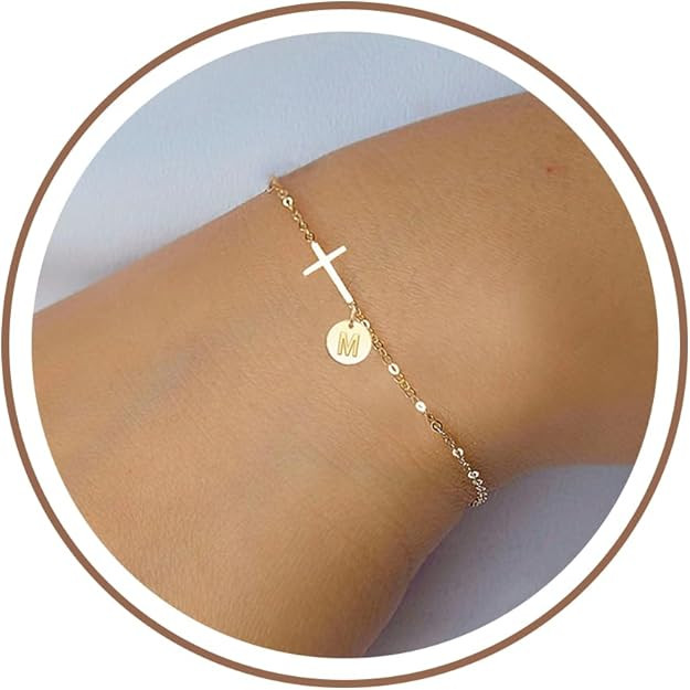 Cross Bracelet for Women Easter Basket Stuffers Dainty Cross Bracelet with Initials Link Chain Br... | Amazon (US)