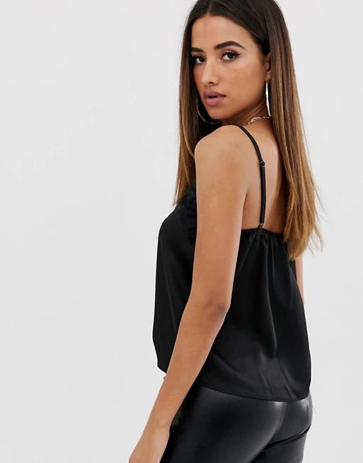 Outrageous Fortune lace trim cami with button detail in black | ASOS US