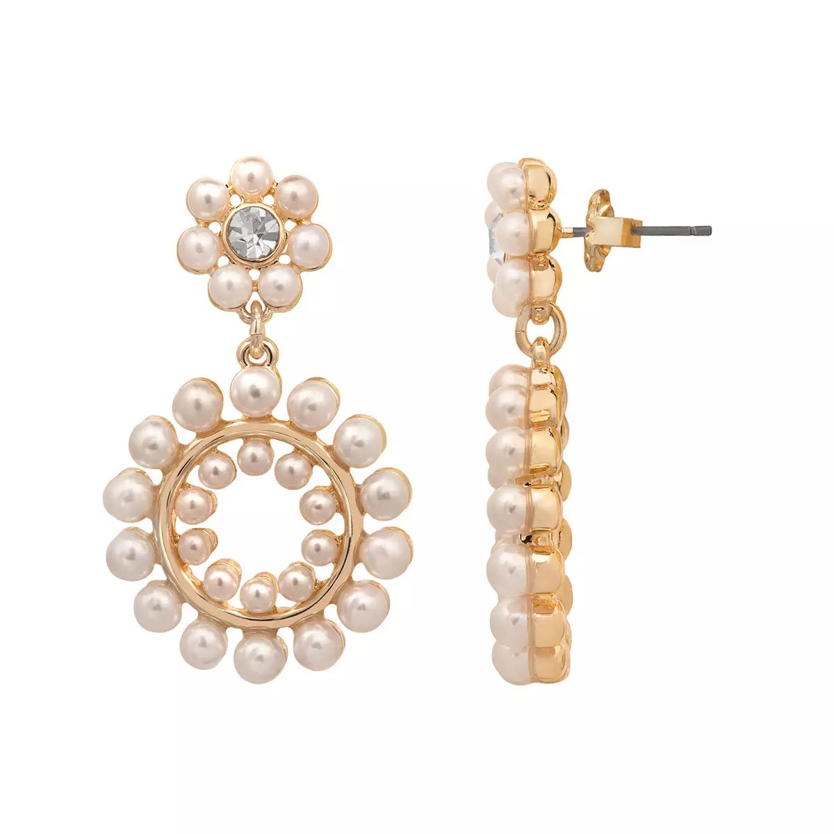 DRAPER JAMES RSVP Gold Tone Crystal & Simulated Pearl Flower Statement Drop Earrings | Kohl's