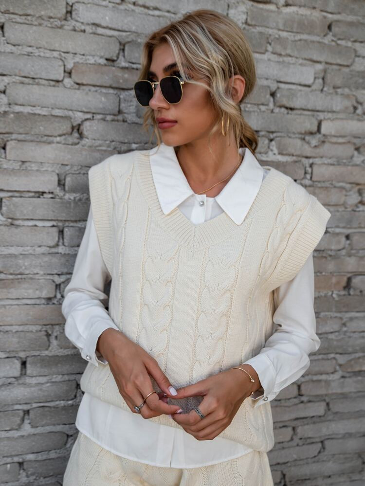 Cable Knit Sweater Vest Without Blouse | SHEIN