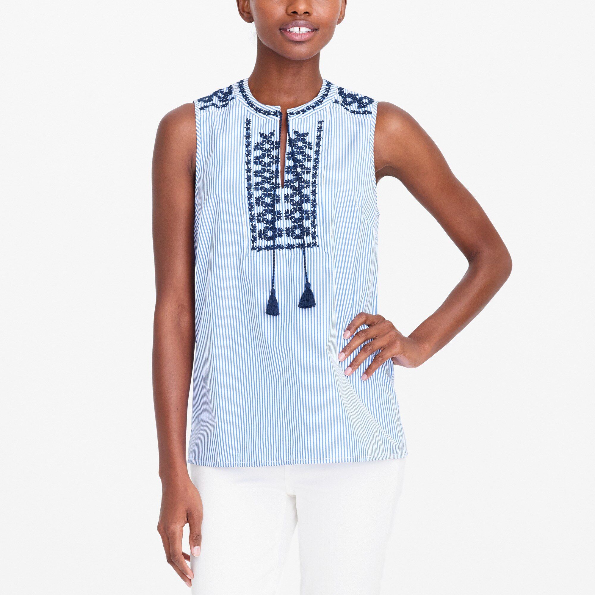 Embroidered striped tank top | J.Crew Factory