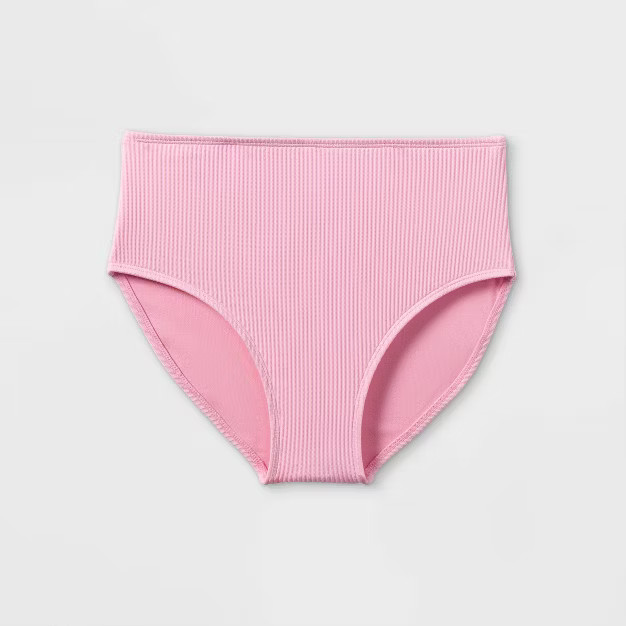 Girls' Ribbed High-Waist Bikini Swim Bottom - art class™ Pink | Target