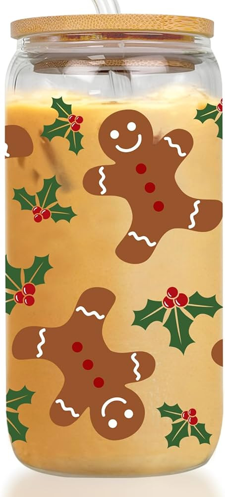 Holly Gingerbread Man Iced Coffee Cup - Christmas Cup Gifts for Women - Holiday Mugs Gifts for - ... | Amazon (US)