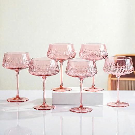 JOVGANK Pink Martini Glasses Set of 6, Hand Blown Cocktail Glass 14Oz, Large Vintage Champagne Co... | Amazon (US)