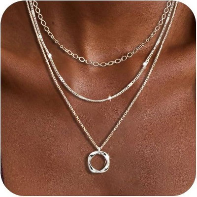 Summit Adventure Layered Sterling Silver Necklace Set – Stackable Circle Pendant Choker for Women | Target