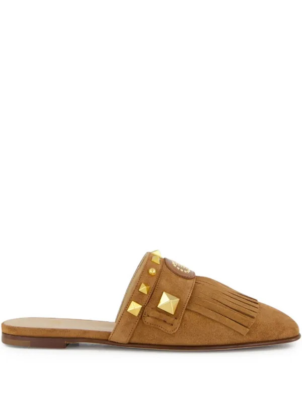 Valentino Garavani Plaster Caster Fringed Slide Mules | Brown | FARFETCH | Farfetch Global
