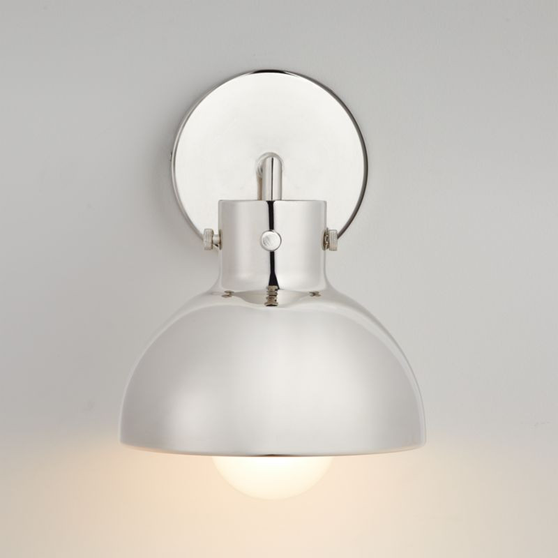 Dakota Nickel Sconce Bathroom Vanity Light with Small Nickel Dome | Crate & Barrel | Crate & Barrel