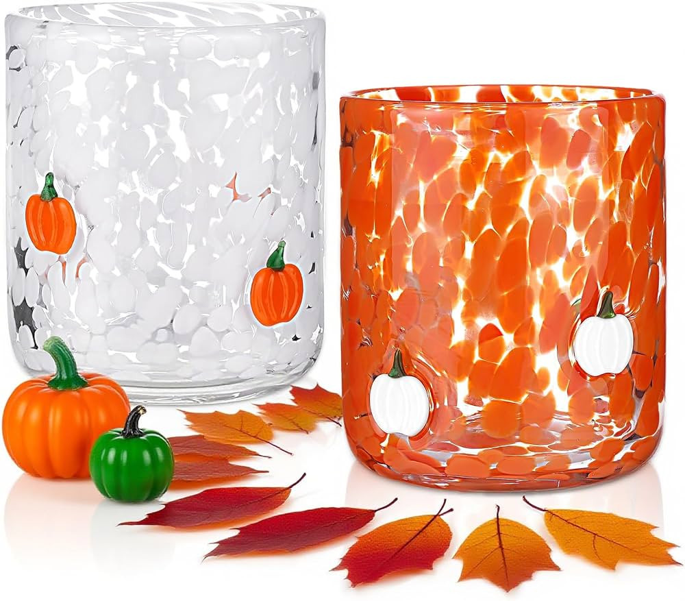 2 Pcs Halloween Icon Juice Glasses, 14oz Icon Stemless Drinking Pumpkin Glasses Set, Halloween Gl... | Amazon (US)