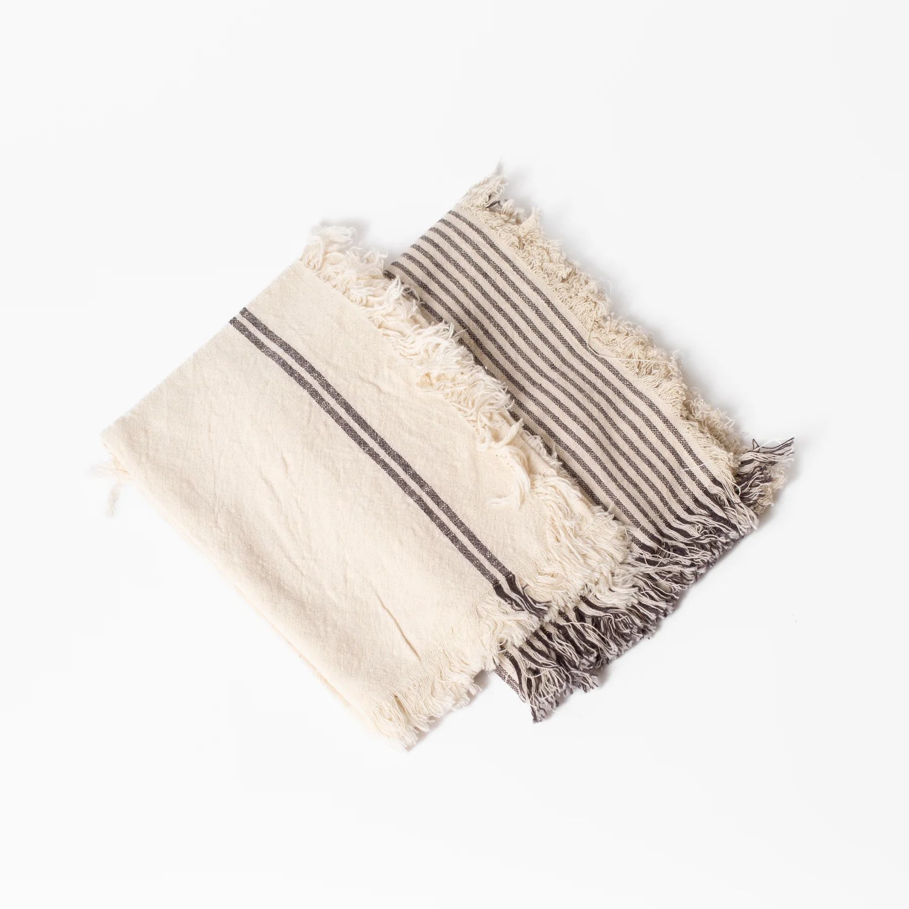 Woven Cotton Tea Towels w/ Stripes & Fringe | Stoffer Home