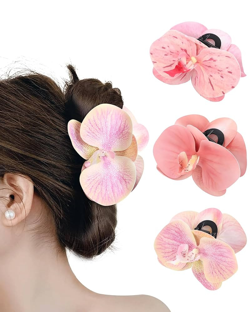 WELROG Orchid Flower Hair Claw Clips 3 Pack - Medium 11cm Spring Hair Claws for Women, Hawaiian B... | Amazon (US)