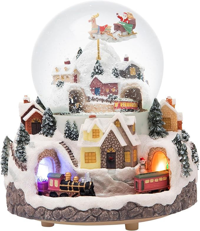 Triple Revolving Illuminated Train Musical Village Winter Scene Flying Santa Snow Globe (Jingle B... | Amazon (US)
