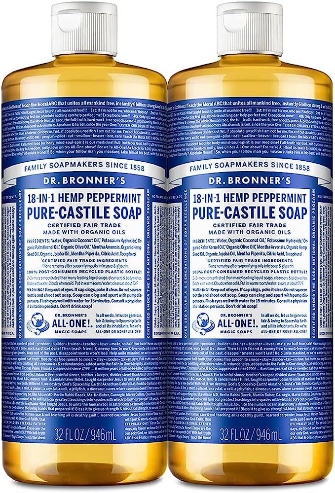 Dr. Bronner's - Pure-Castile Liquid Soap (Peppermint, 32 ounce, 2-Pack) - Made with Organic Oils,... | Amazon (US)