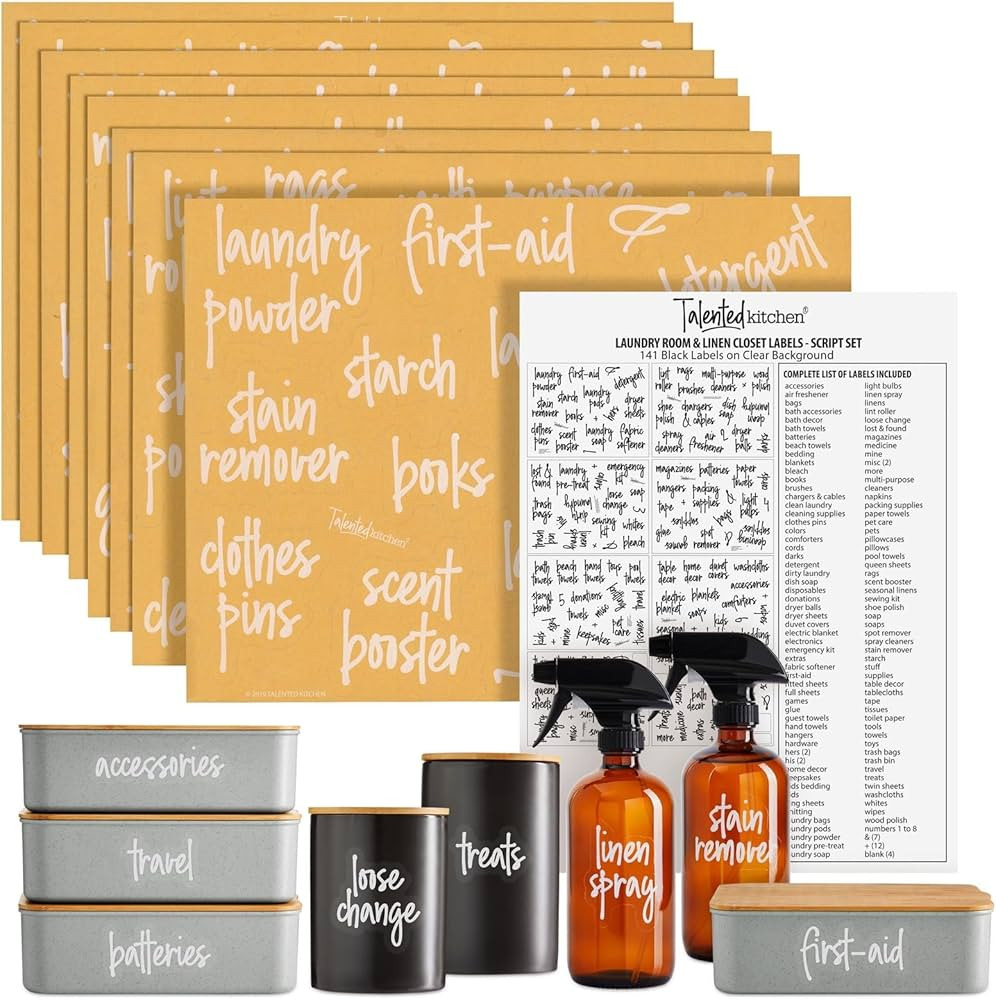 Talented Kitchen 141 Laundry Labels for Jars, Containers - Preprinted White Script Stickers for L... | Amazon (US)