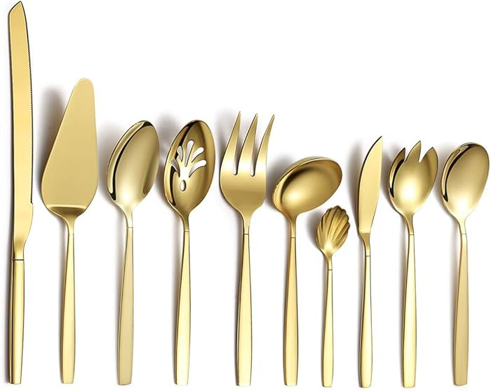 Berglander Gold Serving Utensils 10 Pieces, Titanium Golden Plating Serving Spoons, Included Cake... | Amazon (US)