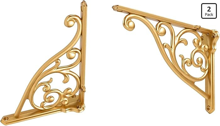 Heavy Duty Solid Stand,8 Inch 2 Pack Antique Gold,Right Angle Wall Panel Support Bracket,Decorati... | Amazon (US)