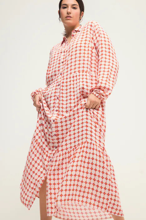 Diamond Print Long Sleeve Dress | Ulla Popken - US