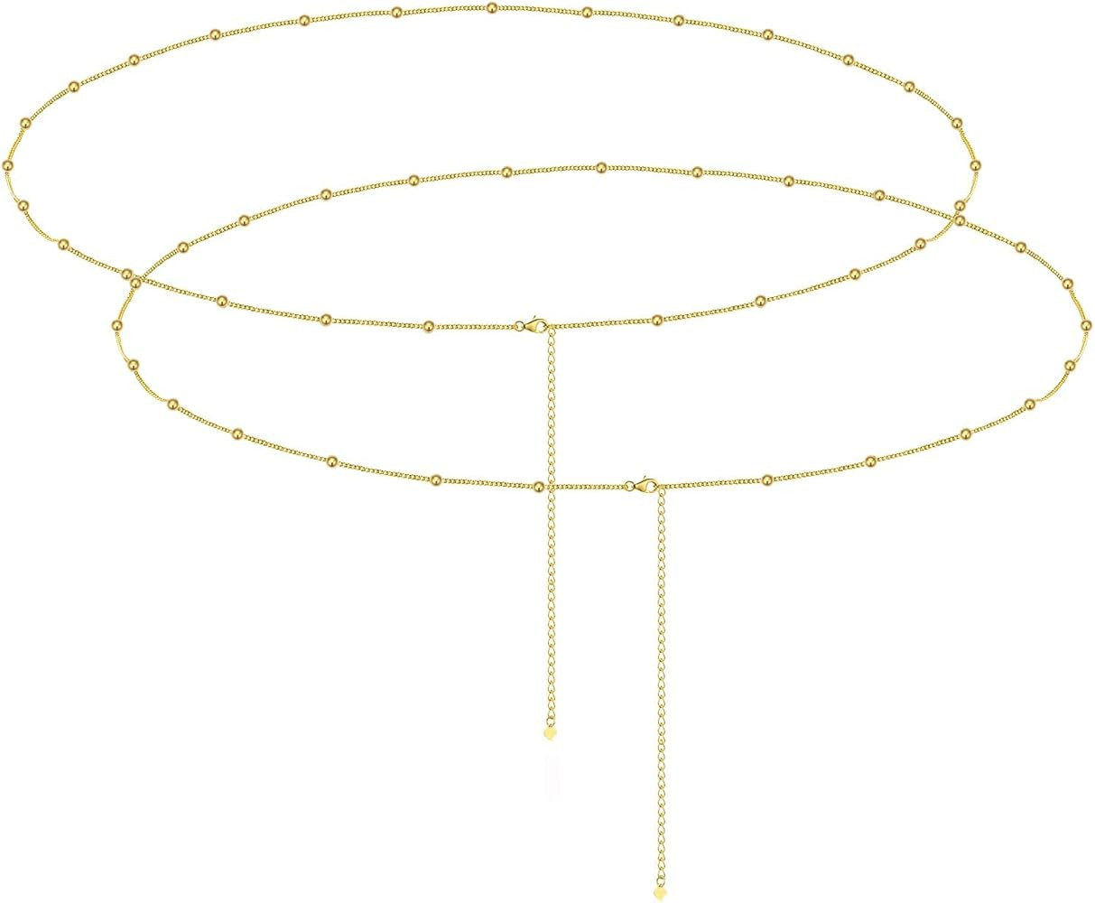 AllenCOCO 18K Gold Plated Classic Beach Bikini Body Chain Metal Bead Waist Chain Adjustable Sexy ... | Amazon (US)