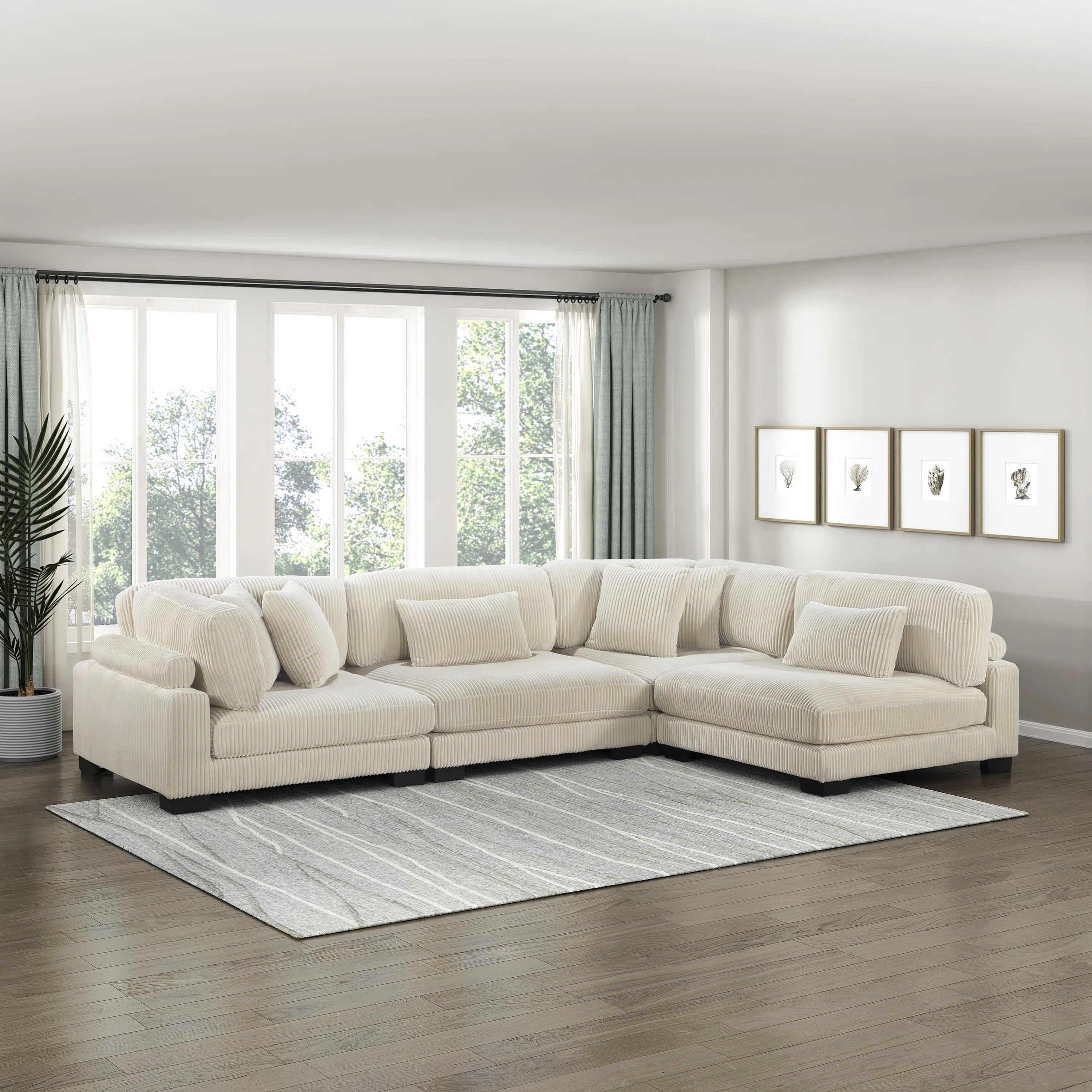 Brinsley 135”W Modern Corduroy Track Arm Modular Sectional Sofa | Wayfair North America