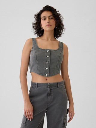 Structured Twill Cropped Corset Tank | Gap (US)