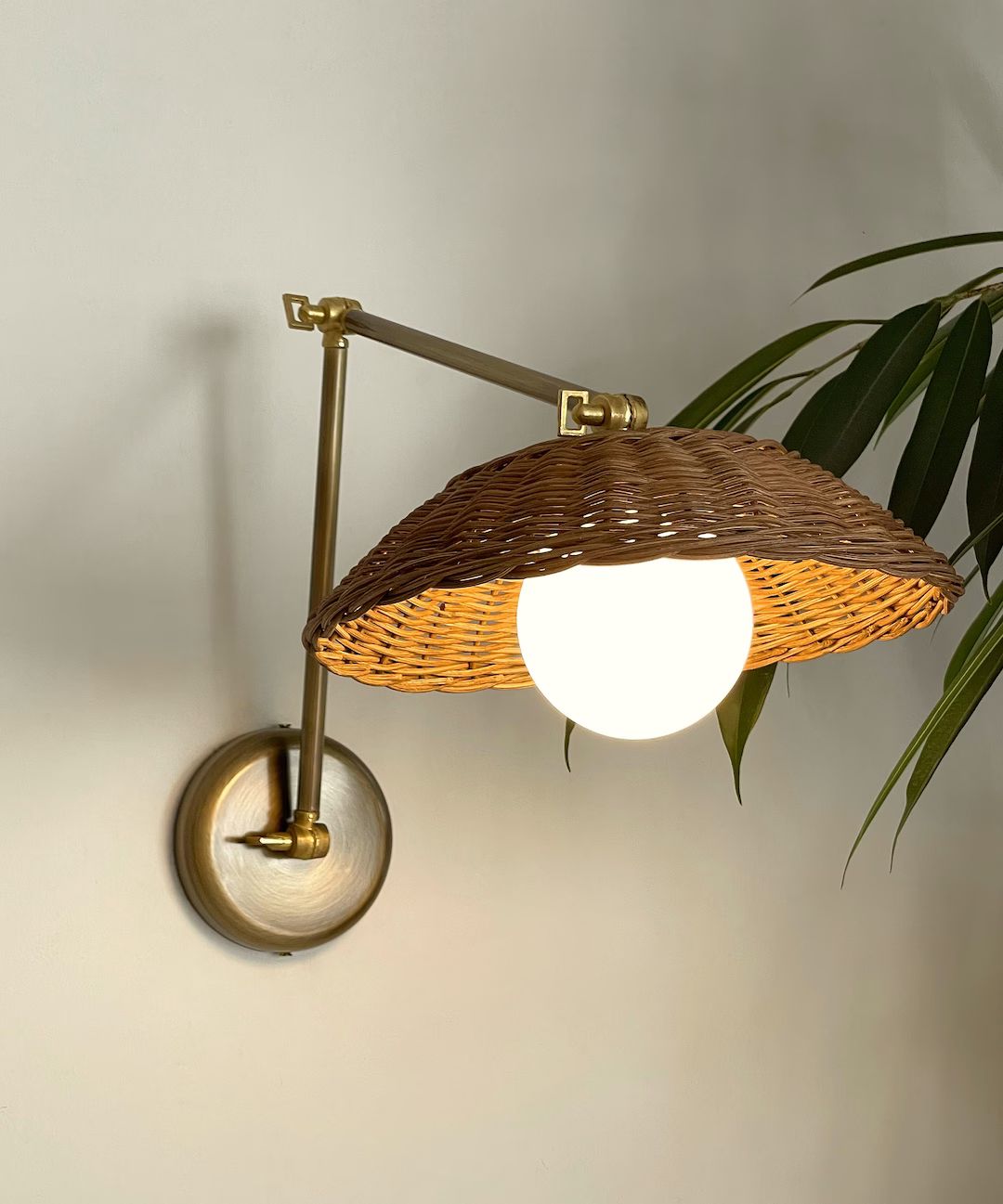 Adjustable Rattan Globe Sconce Brass Minimalist Light Modern Rustic Lighting | Etsy (US)