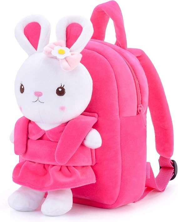 Gloveleya Kids Backpack Girl Toys Toddler Backpack for Girls with Stuffed Bunny Toy Rose Red 9'' | Amazon (US)