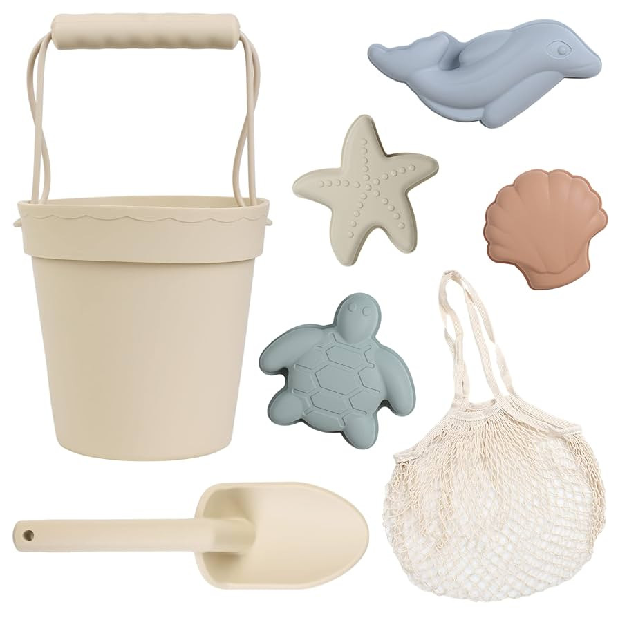 BLUE GINKGO Silicone Beach Toys - Modern Baby Travel Friendly Beach Set | Bucket, Shovel, 4 Sand ... | Amazon (US)