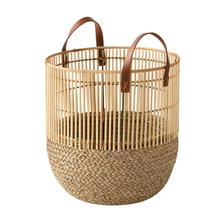 Dave & Jenny Marrs for Better Homes & Gardens Natural Basket with Leather Handles, 13" - Walmart.... | Walmart (US)