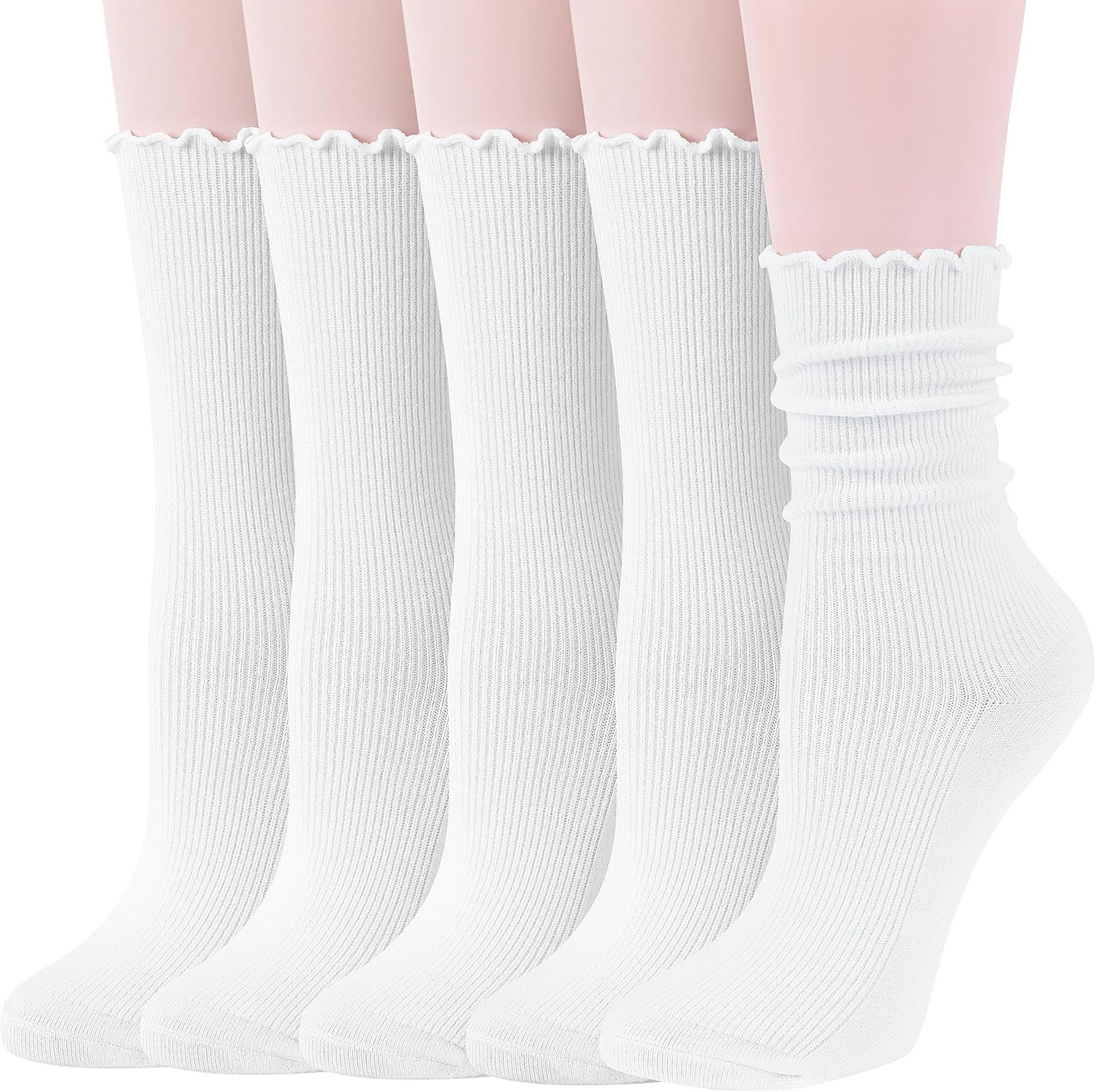 Thin Merino Wool Ruffle Boot Socks Warm Winter Cozy Frilly Soft Casual Breathable Socks for Womens 5 Pairs | Amazon (US)