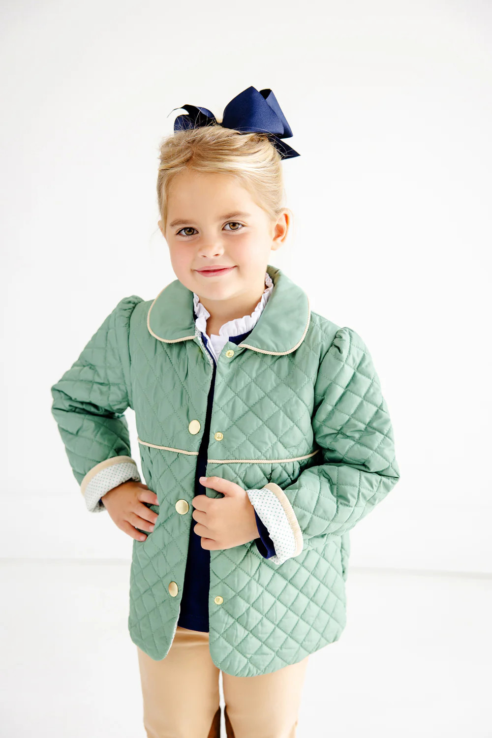 Carlyle Quilted Coat - Gallatin Green with Brass Buttons | The Beaufort Bonnet Company