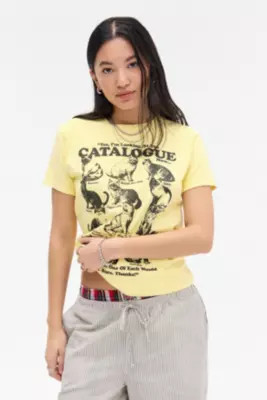 UO Cat Catalogue Relaxed T-Shirt - Yellow XS/S at Urban Outfitters | Urban Outfitters UK