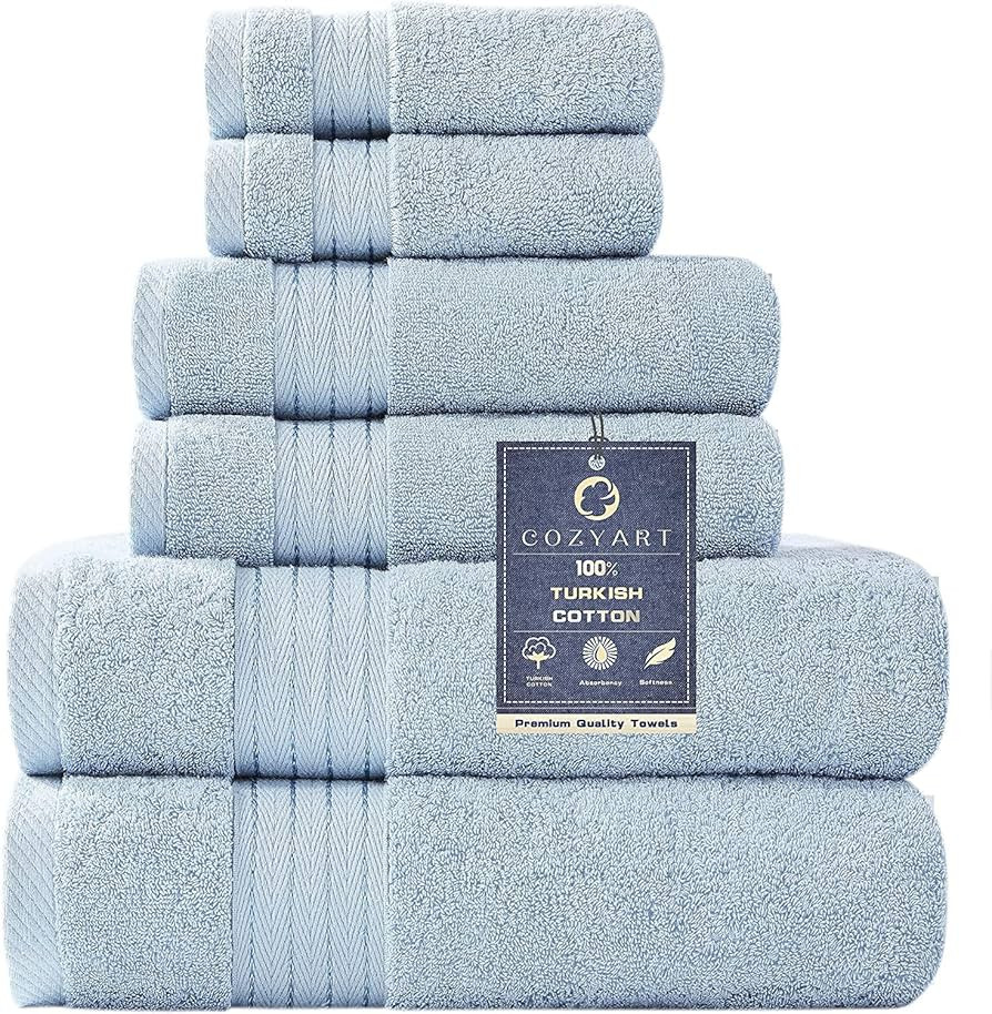 COZYART Light Blue Towel Sets for Bathroom 6Pcs, Turkish Cotton Bath Towel Set Soft Highly Absorb... | Amazon (US)