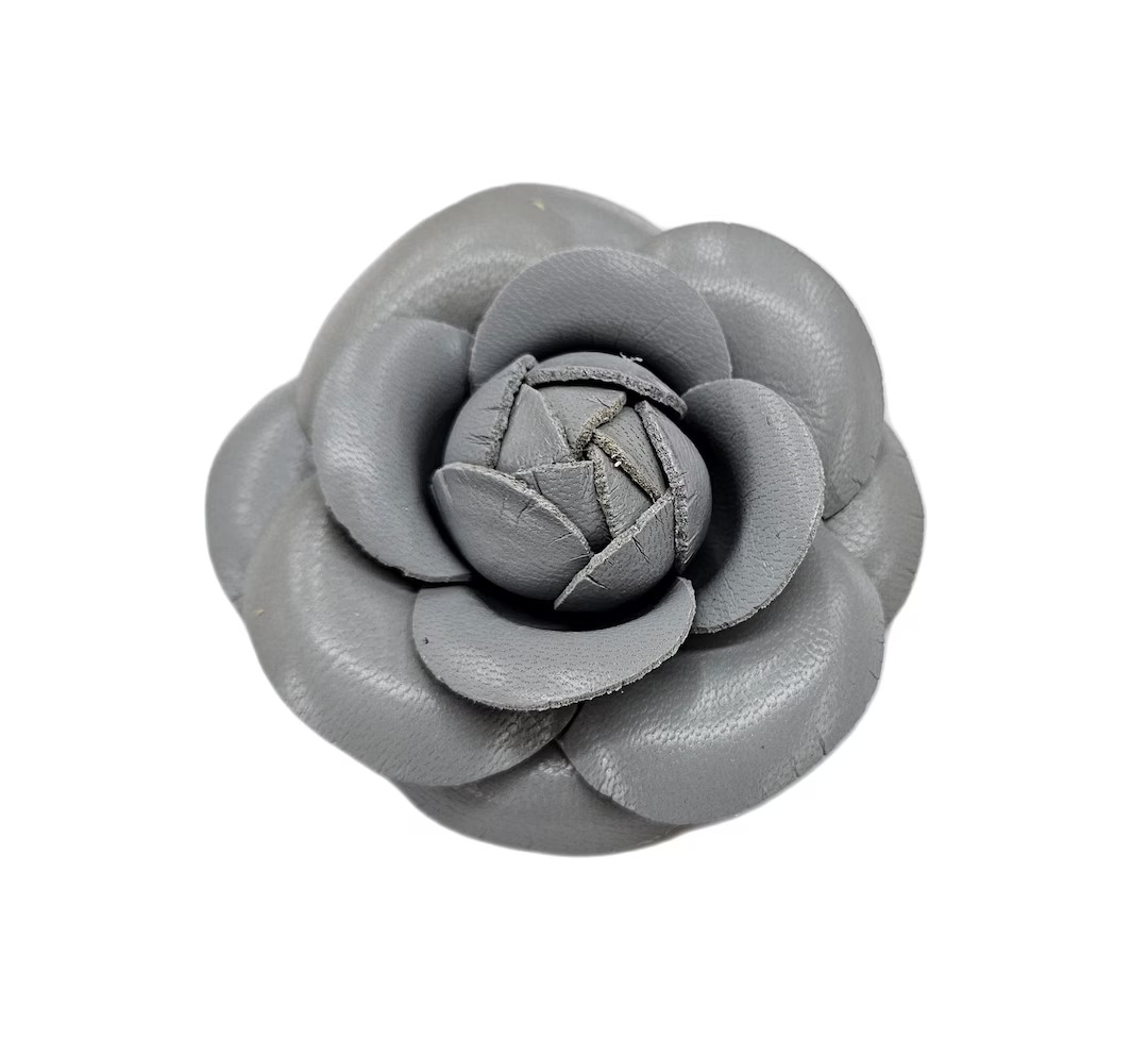 M&S Schmalberg 3" Classic Camellia - Storm Cloud Blue Gray Leather Camellia Flower Brooch Pin - E... | Etsy (US)