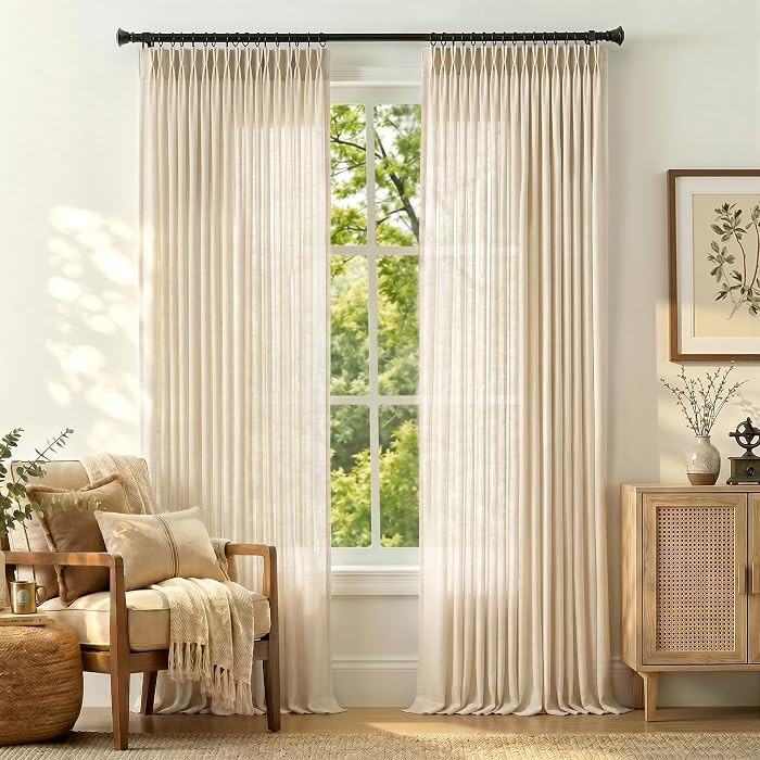 jinchan Pinch Pleated Linen Curtains 96 Inches Long for Living Room Light Filtering Bedroom Curta... | Amazon (US)