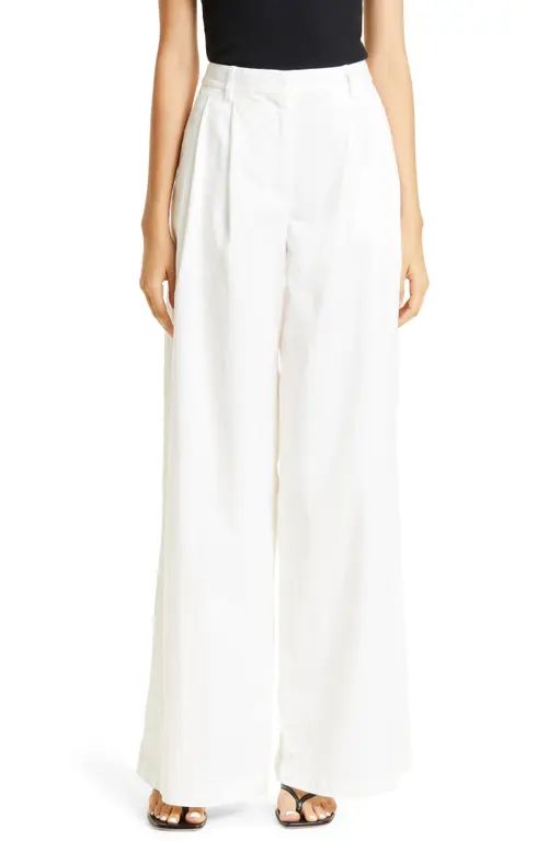 Nili Lotan Dillon Wide Leg Cotton Pants in White at Nordstrom, Size 0Regular | Nordstrom